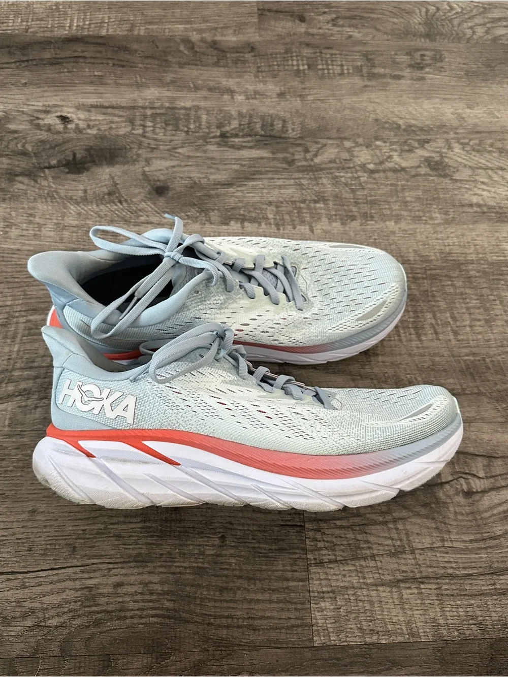 Hoka Women's Pale Blue Running Sneakers with Coral Accent
